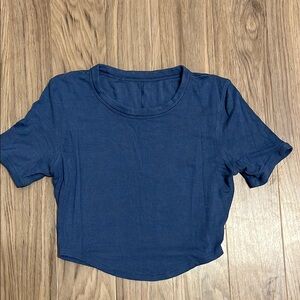 Navy Blue Crop Crew Neck T-Shirt